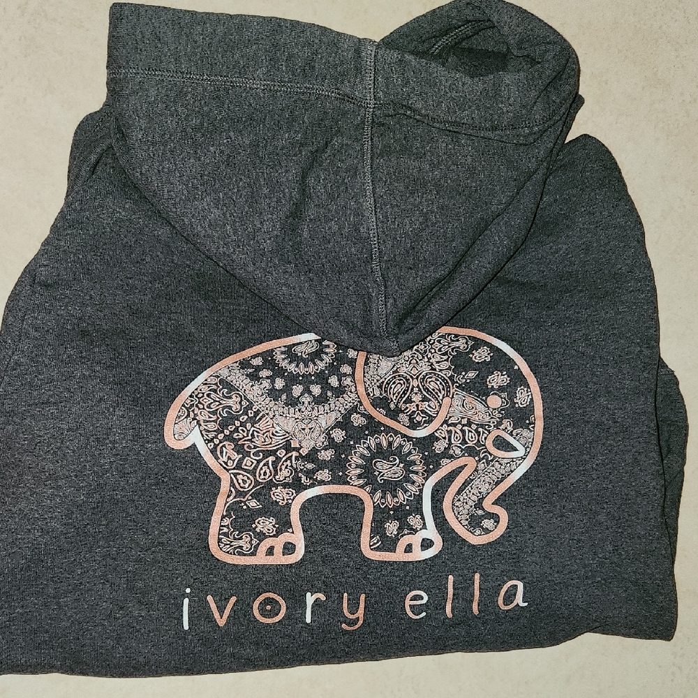 Ivory Ella Dark Gray Hoodie with Paisley Elephant